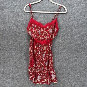 Free People Intimately Free Mini Dress Womens Medium Red Floral Lace Slip Boho
